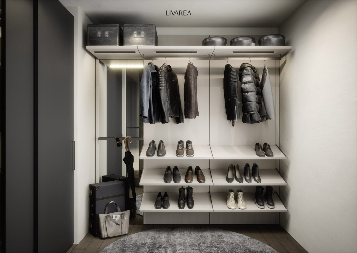 Kleines Ankleidezimmer mit Schrank nach Maß mit Spiegel